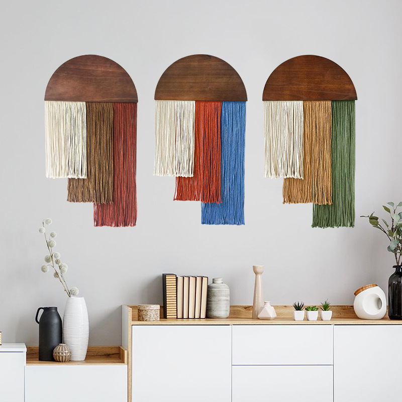 Semi-circular Wooden Tassel Ta - Wall Scroll Tapestry recension och pris