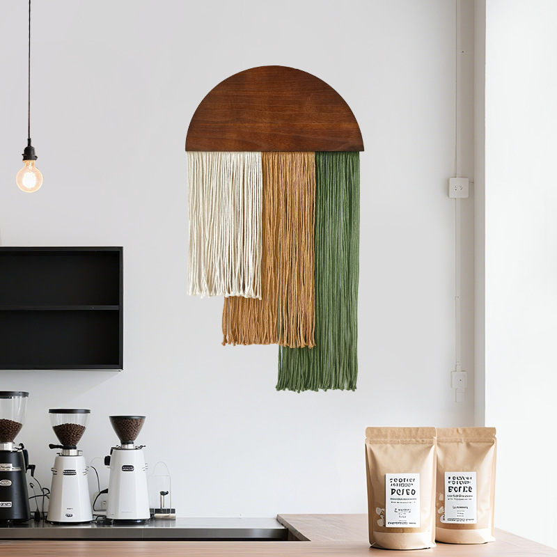 Semi-circular Wooden Tassel Ta - Wall Scroll Tapestry recension och pris