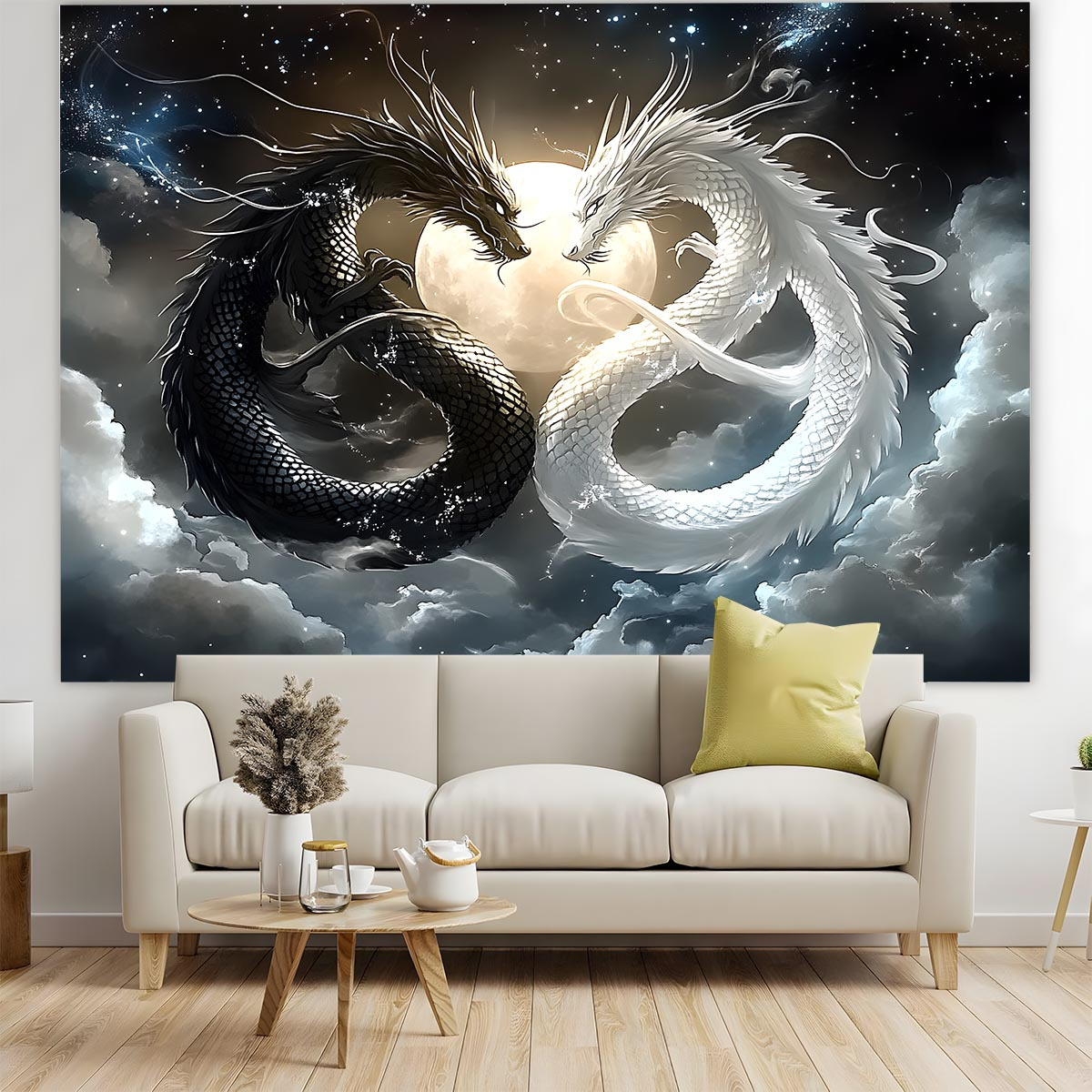 VIKAMA Yin Yang Double Dragon  - Wall Scroll Tapestry recension och pris